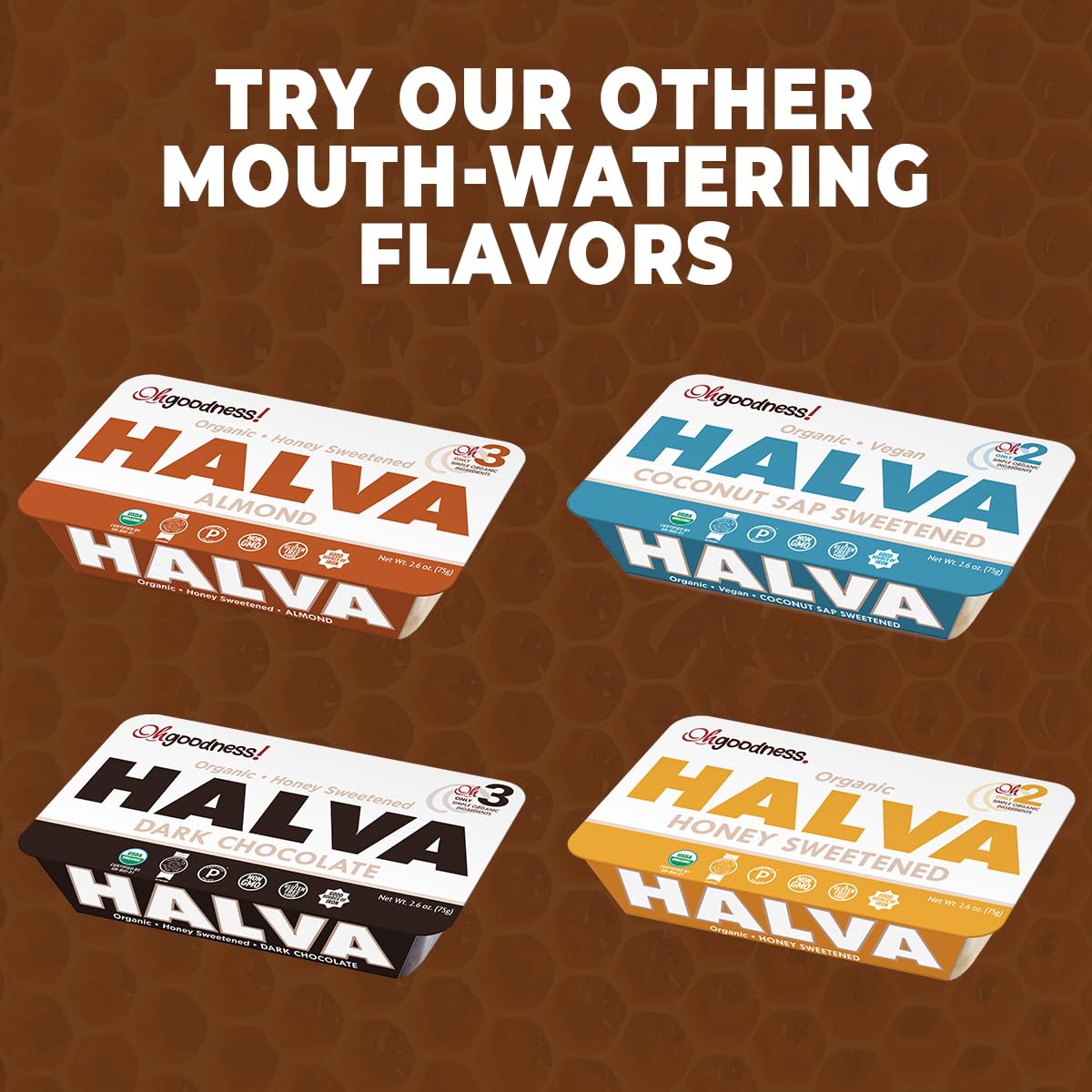 Organic Ohgoodness! Honey Halva - Case Of 12 - Only Three Simple Ingredients, Melt-In-Mouth Snack & Dessert, Honey Sweetened Tre