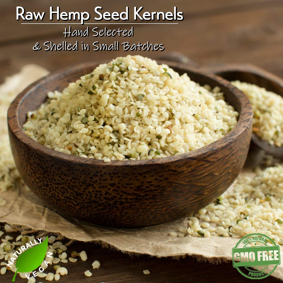 Gerbs Raw Hemp Seed Kernels 2 lbs. | Hulled, No Additives, Resealable Bag | Mild, Nutty Taste | Top 14 Allergen-Free