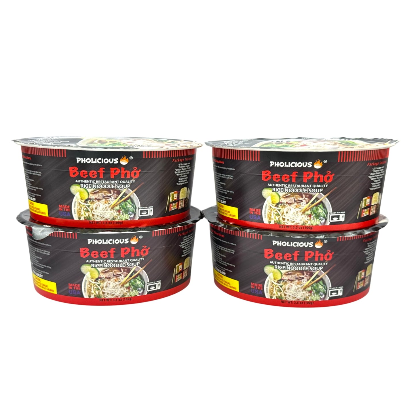 Instant Beef Pho Pack of 4  Authentic Vietnamese Soup  Pholicious Brand - New