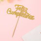Spanish Feliz Cumpleaos Cake Topper - Gold Glitter Happy Birthday Cake Topper, Fiesta Theme Party Decoration Supplies, Single-Si