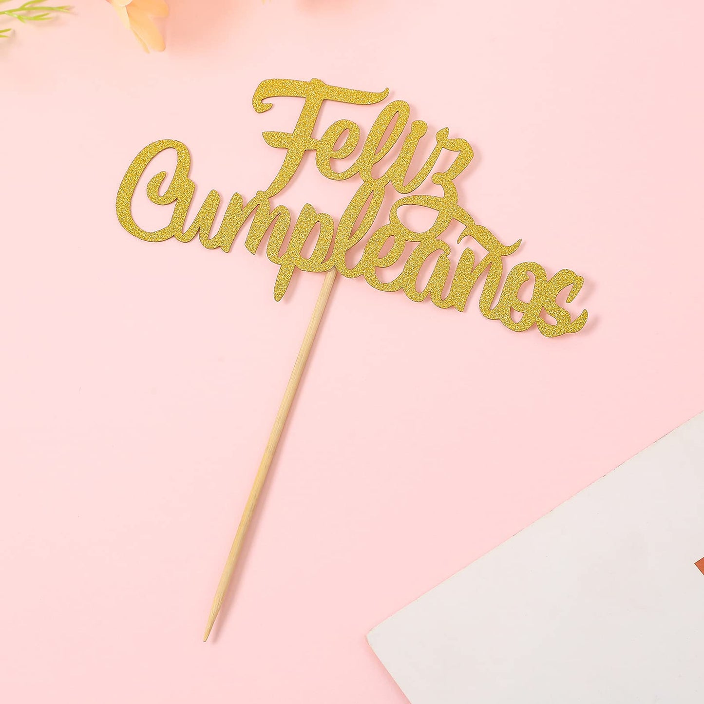 Spanish Feliz Cumpleaos Cake Topper - Gold Glitter Happy Birthday Cake Topper, Fiesta Theme Party Decoration Supplies, Single-Si