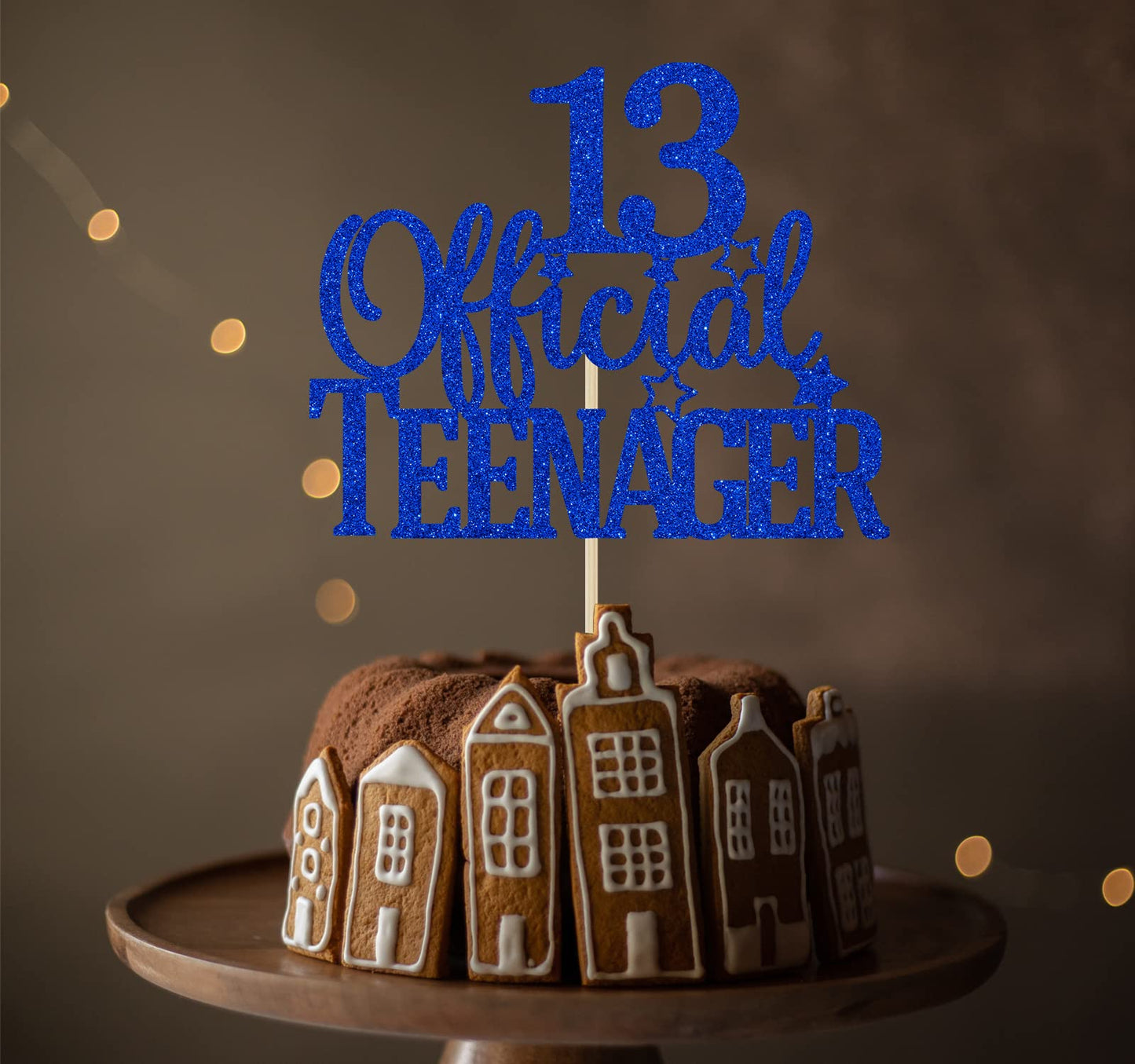 Blue Glitter 13 Official Teenager Cake Topper, Cheers To 13 Years Decor, 13Th Birthday Party Decorations