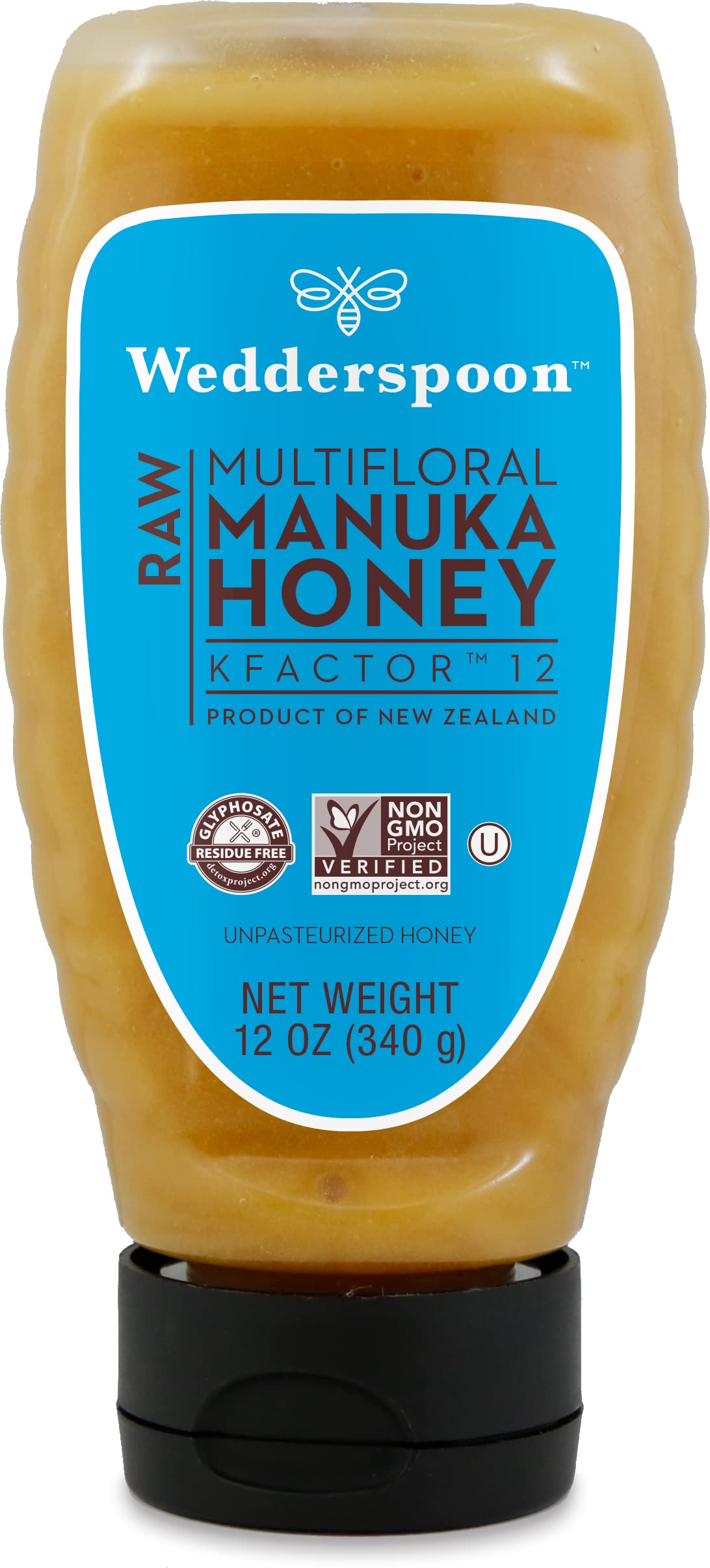 Wedderspoon Raw Premium Manuka Honey, Kfactor 12, 12 Oz, Unpasteurized, Genuine New Zealand Honey, Non-Gmo Superfood, Traceable