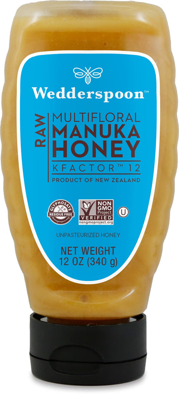 Wedderspoon Raw Premium Manuka Honey, Kfactor 12, 12 Oz, Unpasteurized, Genuine New Zealand Honey, Non-Gmo Superfood, Traceable