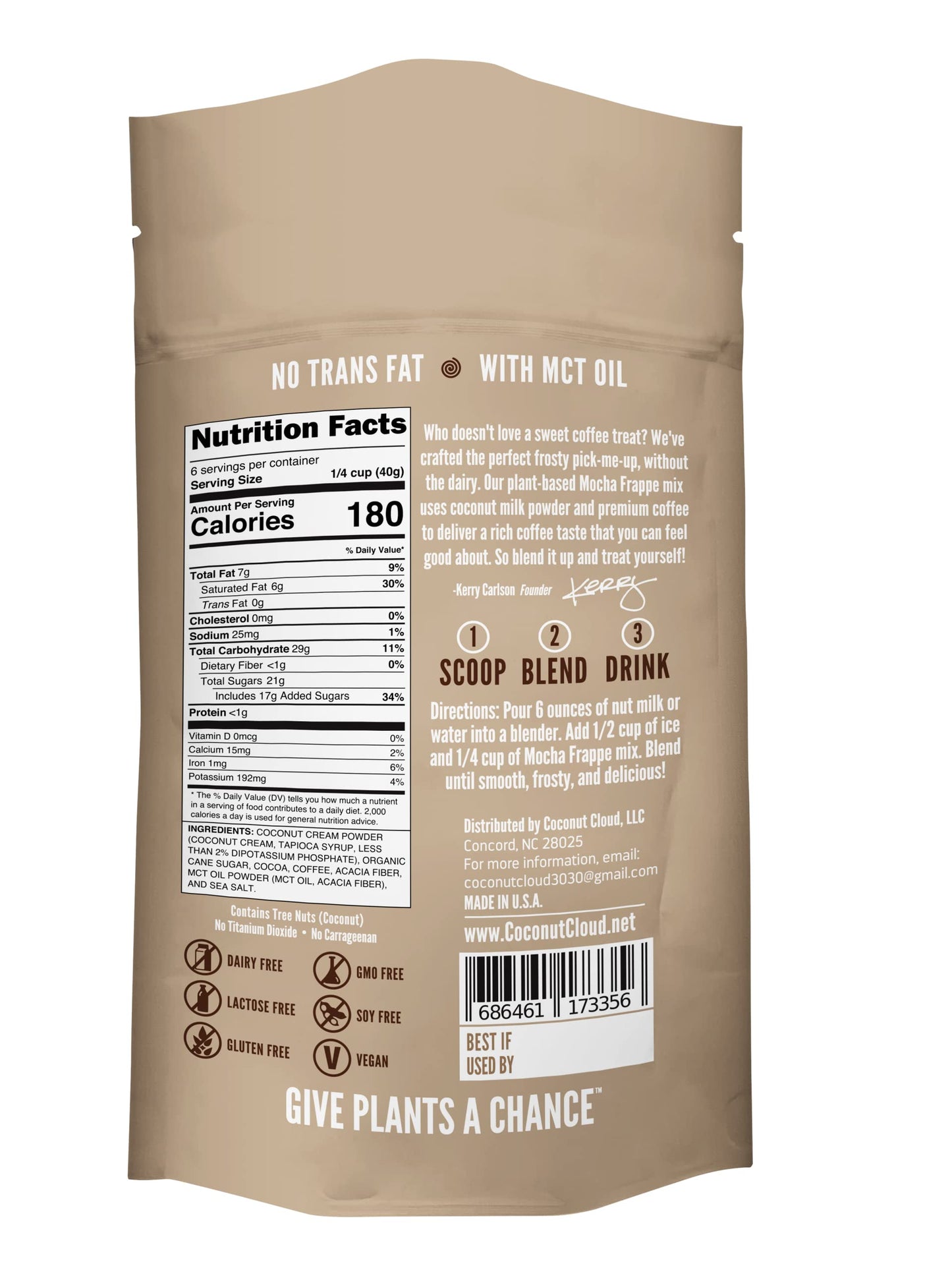 Coconut Cloud Mocha Frappe Iced Coffee Mix, Dairy Free & Vegan, 6 Servings