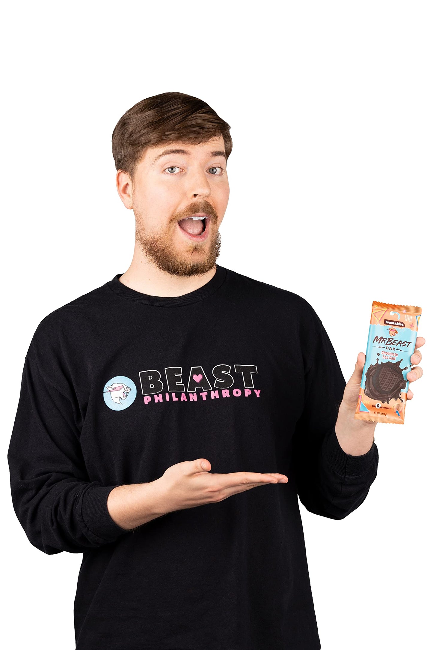 Feastables Mrbeast Chocolate Sea Salt Bars - Made With Organic Cocoa. Plant Based With Only 5 Ingredients, 10 Count