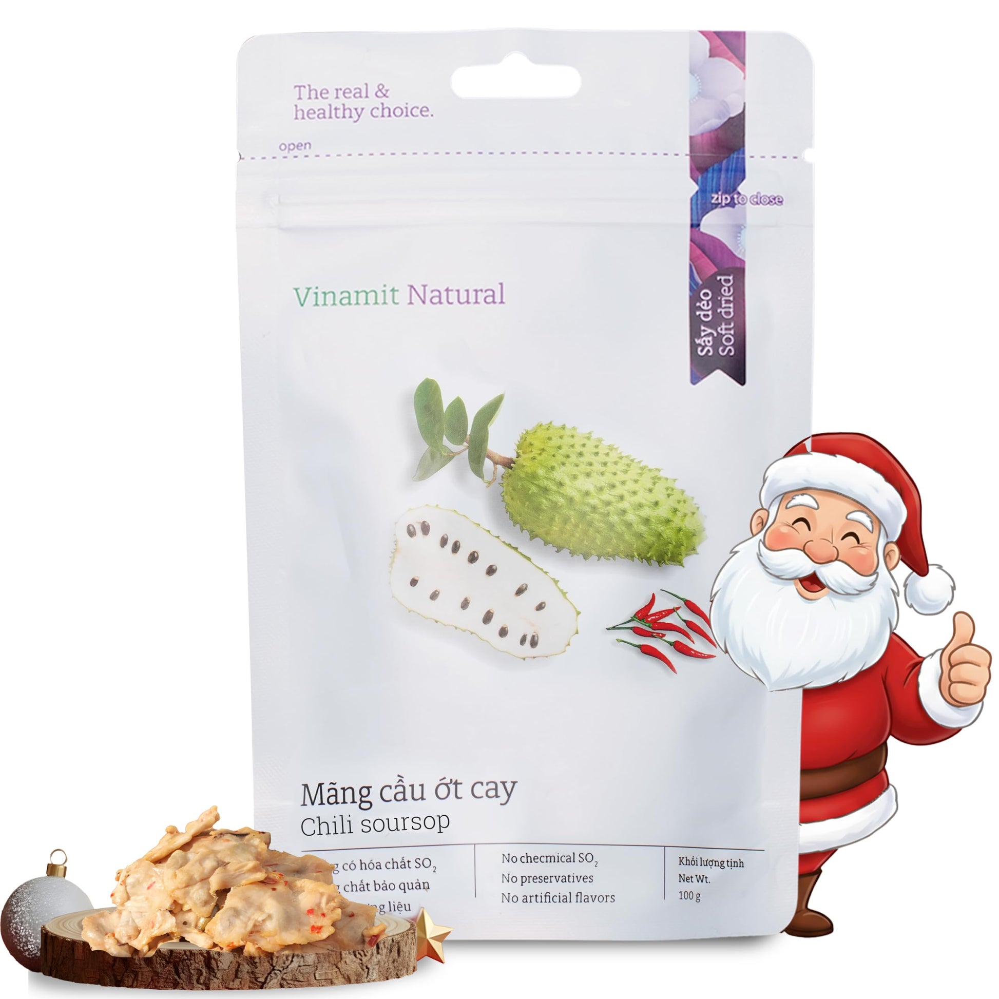 Vinamit Enhanced Tropical Dried Fruit | Chewy Exotic Fruit Snacks | Naturally Sweet, Vegan, Gluten-Free, No-Gmo | Rich In Potassium | Ideal For Travel, Healthy Snacking (3.5 Ounce (Pack Of 1), Soft Dried Chili Soursop)