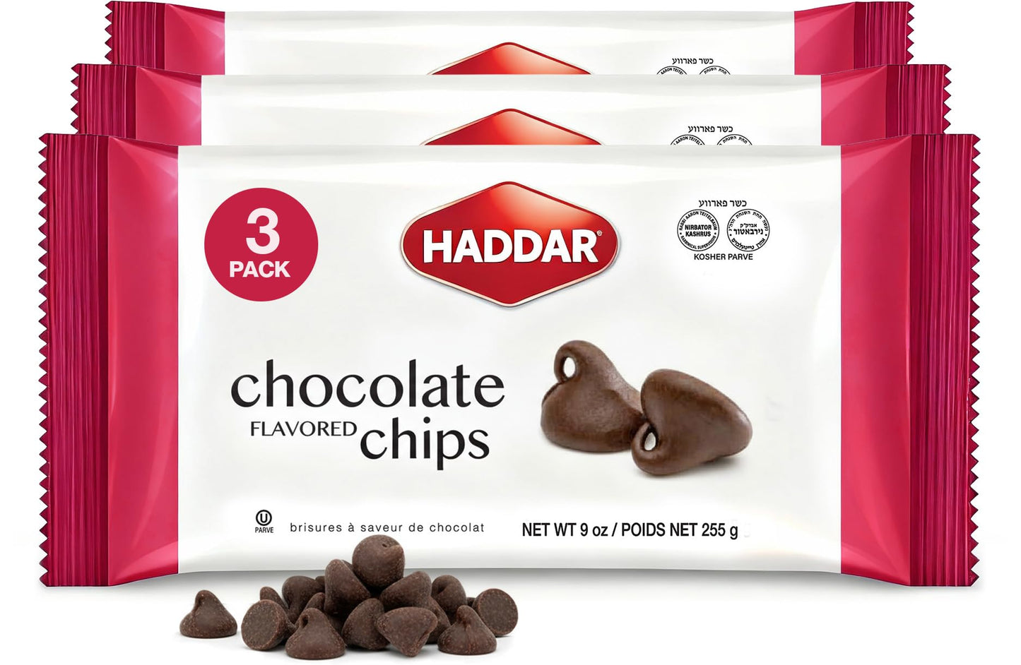 Haddar Chocolate Flavored Chips  9 Oz (3 Pack) | Vegan Semi Sweet Dark Chocolate Chips  Dairy Free  Lactose Free  Soy Free  Nut Free  Great For Baking