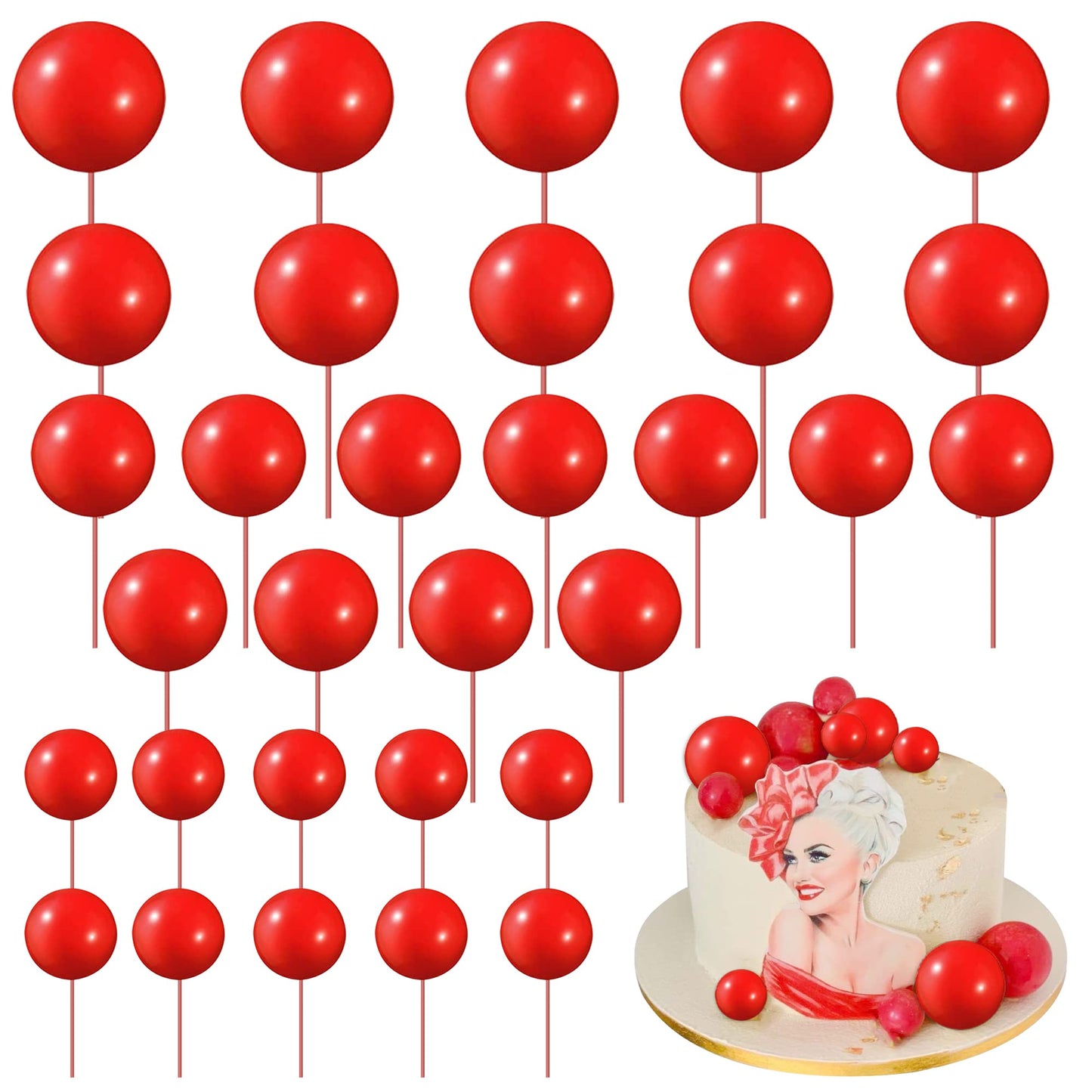 Rsstarxi Red Foam Balloons Cake Topper - 30 PCS Mini Balloons for Baby Shower, Kids Birthday, Wedding, Anniversary Cake Decorations