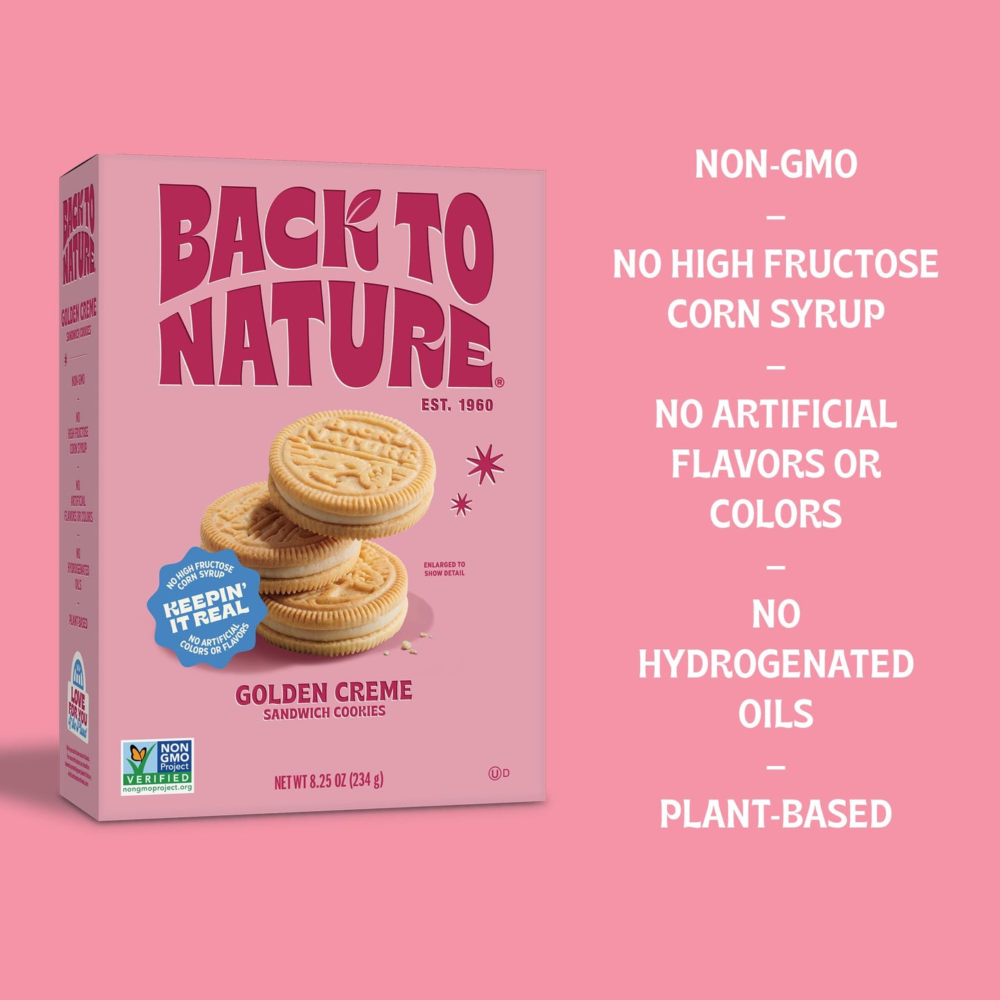 Back to Nature Golden Vanilla Creme Sandwich Cookies, Plant-Based, Non-GMO, 8.25 oz Box