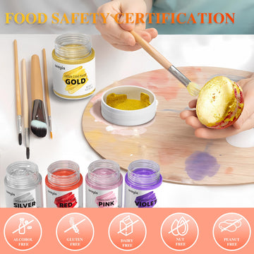 Gold Food Coloring Metallic Glitter Paint For Baking-Wayin Upgraded Vibrant Color Edible Glitter Cake Paint For Art Decorative F