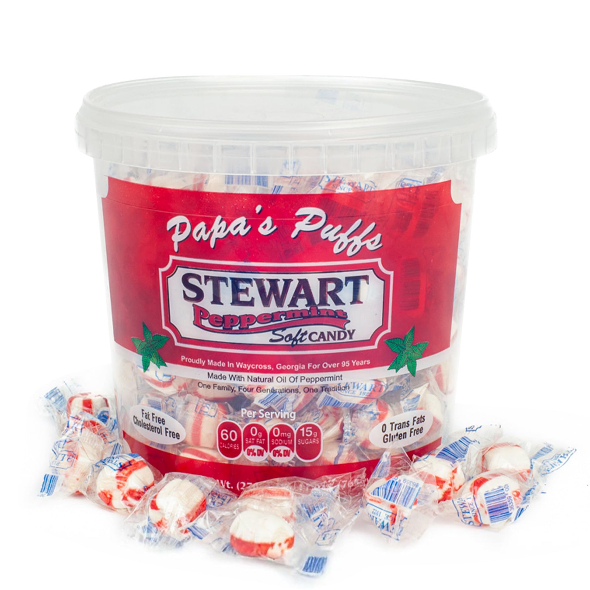 Stewart Peppermint Flavored Sugar Candy Puff Balls - Fat-Free, Gluten-Free, 27oz Tub, Multi Color