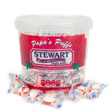 Stewart Peppermint Flavored Sugar Candy Puff Balls - Fat-Free, Gluten-Free, 27oz Tub, Multi Color