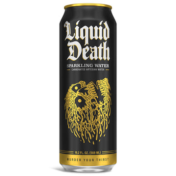 Liquid Death Sparkling Mountain Water, 19.2oz Cans, 8-Pack, Infinitely Recyclable, American Made