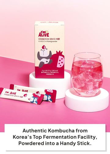 Korean Food I'M Alive Kombucha Powder Pomegranate(5G*14 Sticks) Authentic Fermented Kombucha With Papain & Bromelain For 7 Days,