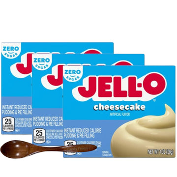 Instant Pudding & Pie Filling Mix 1 oz Box Sugar Free (Pack of 3) with 1 oz Wooden Spoon (Zero Sugar Cheesecake) Wooden Spoon