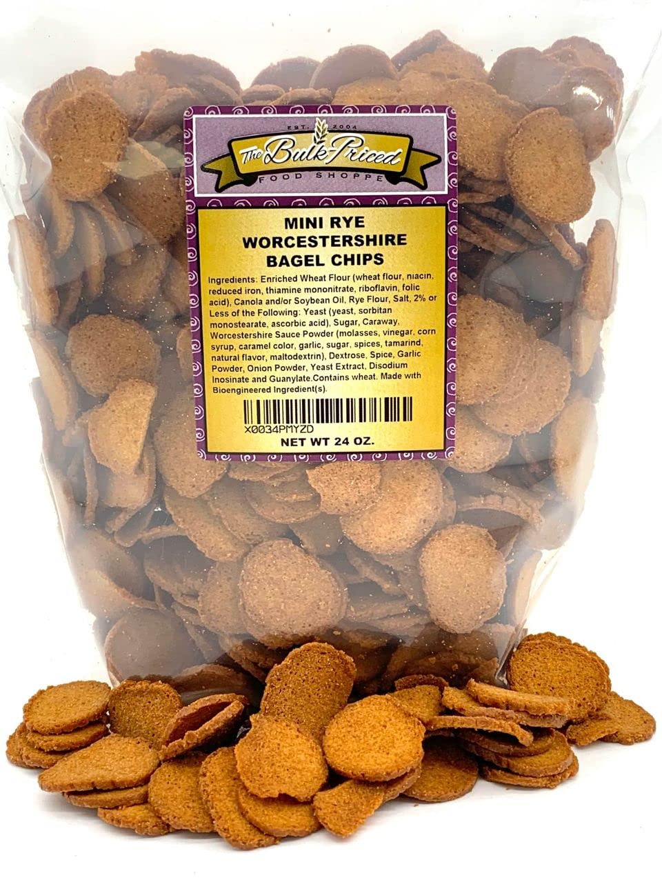 The Bulk-Priced Food Shoppe Mini Rye Worcestershire Bagel Chips, 24 oz Resealable Stand Up Bag
