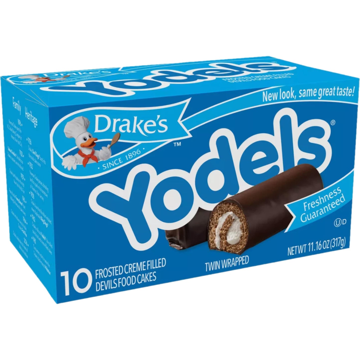 Drakes Cakes Yodels, 10 cakes per box, 11.16 oz of Rolled Devils Food Cakes (8-Boxes)