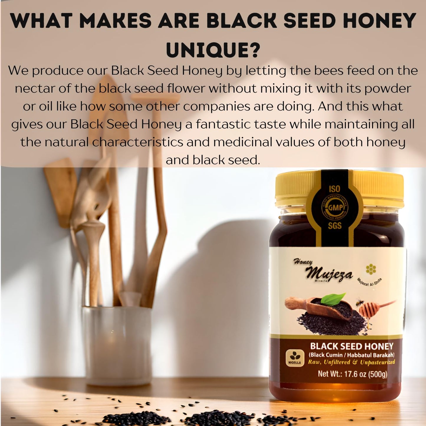 PACK OF 3 Mujeza Black Seed Honey - Not Mixed with Oil or Powder - Gluten Free - Non GMO - Organic Honey - Immune Booster - 100%
