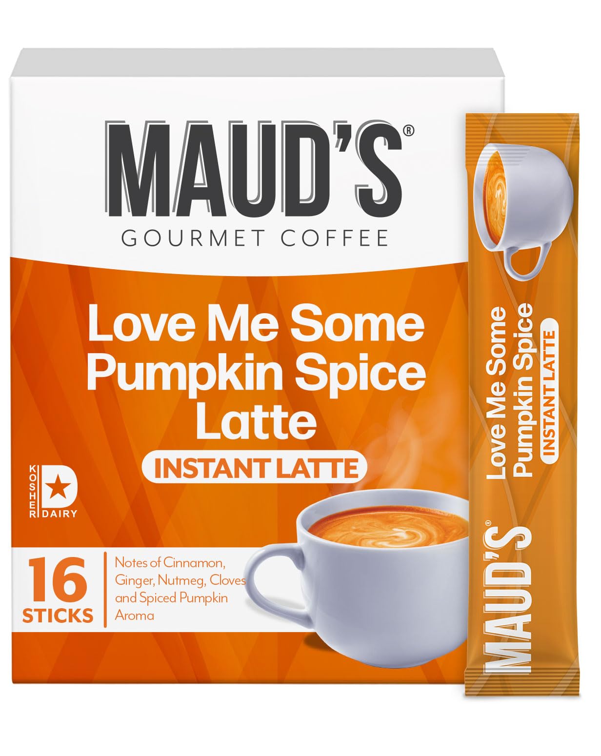 Mauds Pumpkin Spice Latte Instant Coffee  16 ct  100% Arabica Coffee  Instant Hot or Iced Latte - Just add water