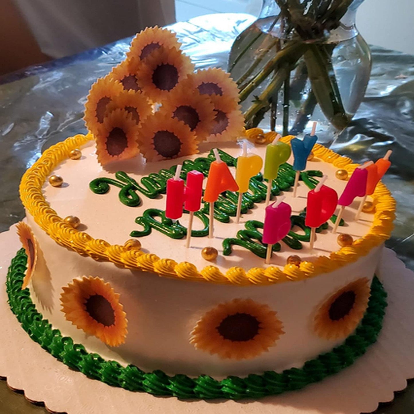 Georld Edible Cake Topper Wafer Sunflower Cupcake Decoration By Wafer Paper ,36 Counts,Flat Not 3D