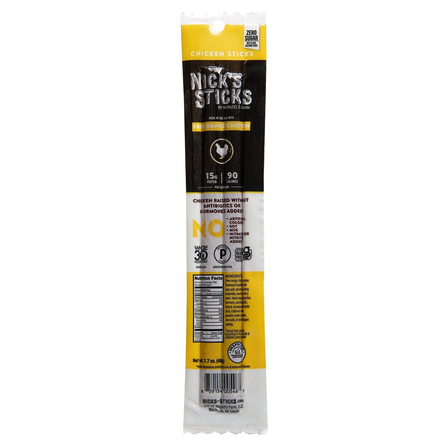 Nicks Sticks  Free Range Chicken Snack Sticks  Made In The Usa  Gluten Free  Paleo Keto Whole30 Approved  No Soy Antibiotics Or