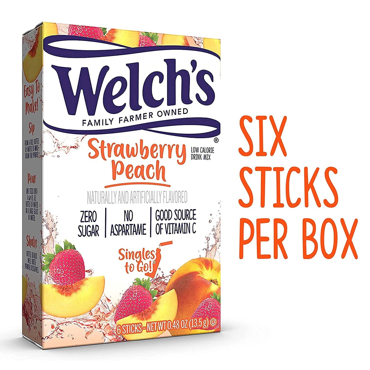 SINGLES TO GO! Welch s Strawberry Peach, Drink Mix - 0.48 Ounce (Pack of 4)