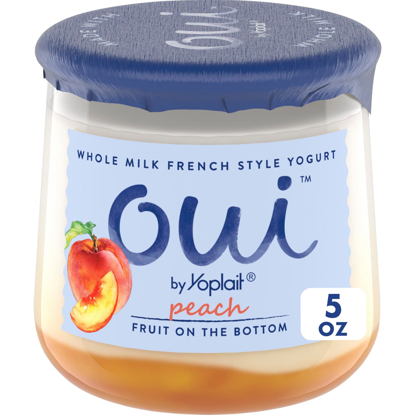 Oui by Yoplait Peach Whole Milk Yogurt, French Style Yogurt, 5 OZ Glass Yogurt Jar