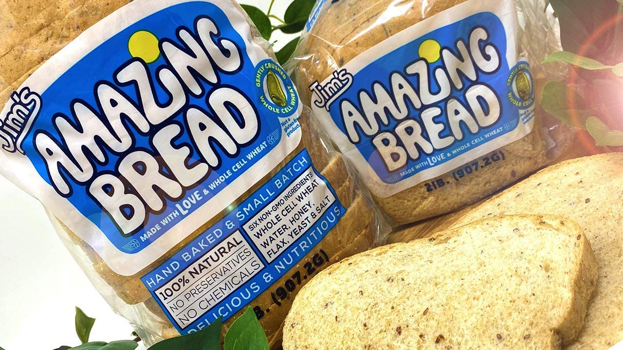 Jims Amazing Bread -  Sliced Whole Wheat Bread 2Lb  Gluten Inactive Whole Cell Wheat  5 Grams Of Fiber 6 All-Natural Ingredients