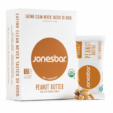 JONESBAR (Peanut Butter, 12 Count (Pack of 1)), USDA Organic Fruit & Nut Bar, Non-GMO, Kosher, Vegan, Gluten Free, Simple Snack