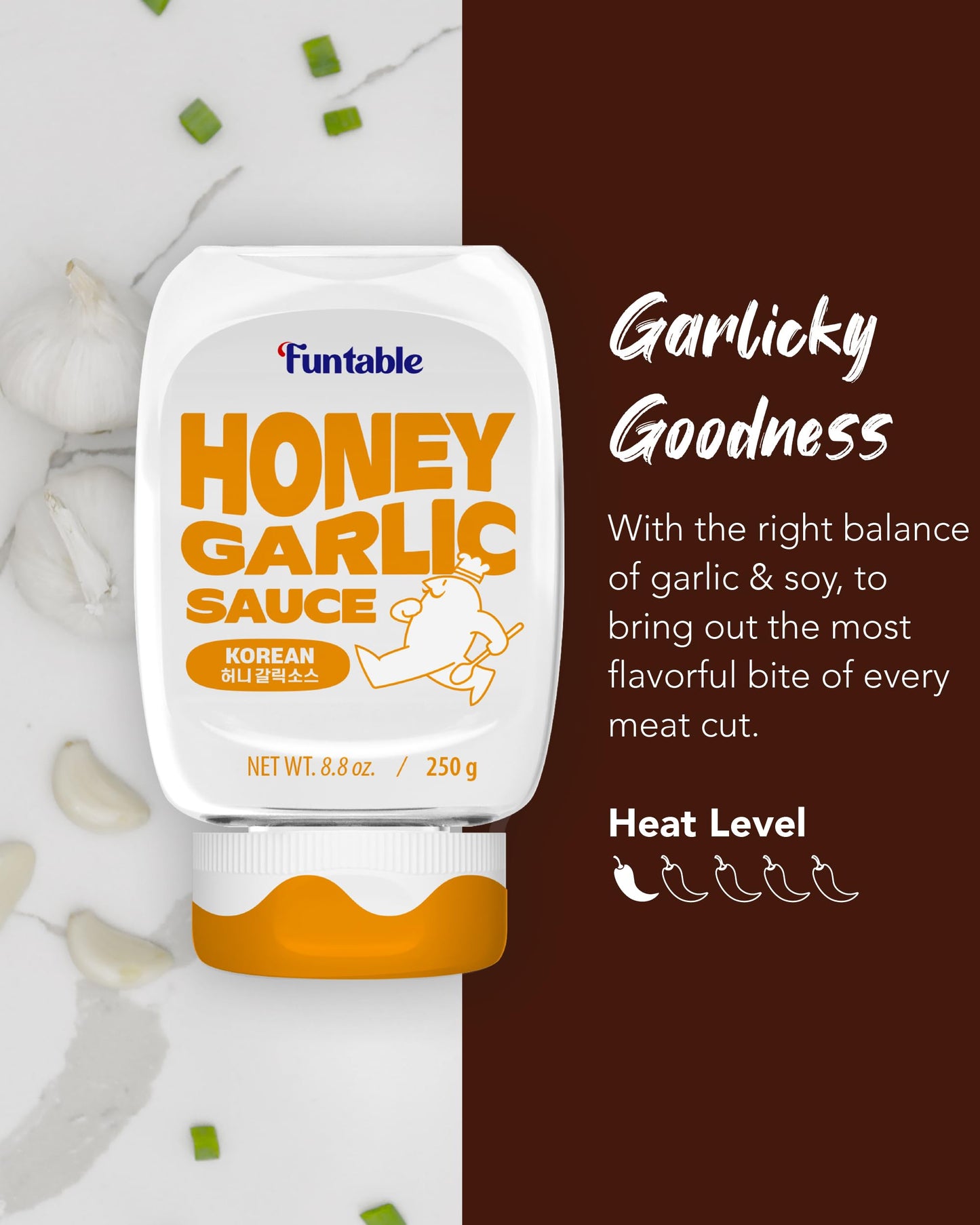 Funtable Honey Garlic Sauce (8.8 oz, 250g) (Halal) - Honey Garlic Flavor, Easy to Use. Perfect Sauce for Chicken, Nuggets, Popco