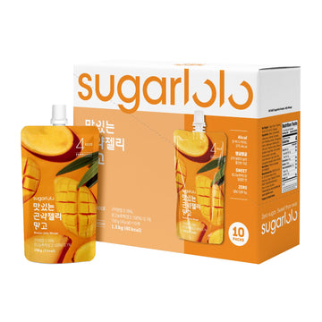 Sugarlolo Konjac Sweet Mango Jelly Snack - 5.29 Oz (150g) | 10 Pack | Only 4 Calories per Pouch | Vegan Jello with Zero Sugar | 