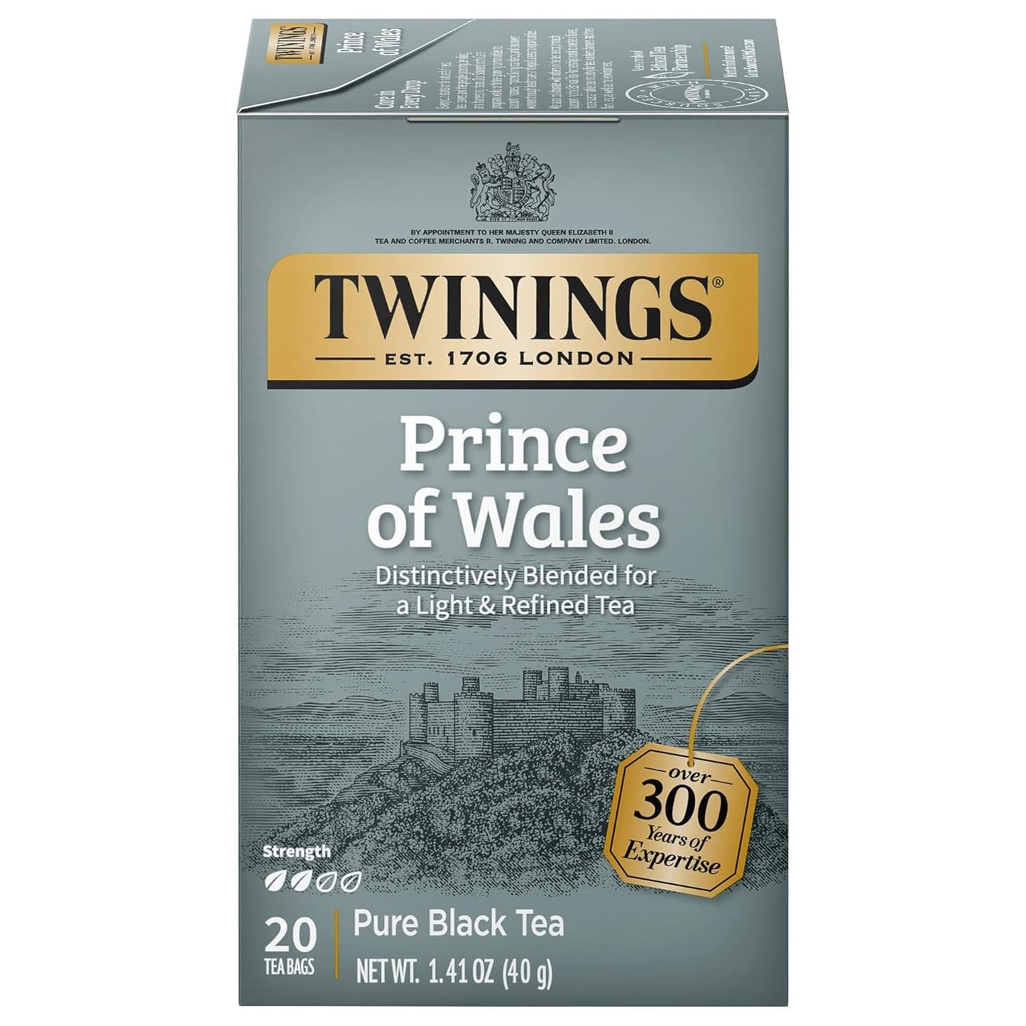 Twinings Prince of Wales Black Tea, 20 Individually Wrapped Bags, Velvety Smooth & Mild, Caffeinated, 20 Teabags