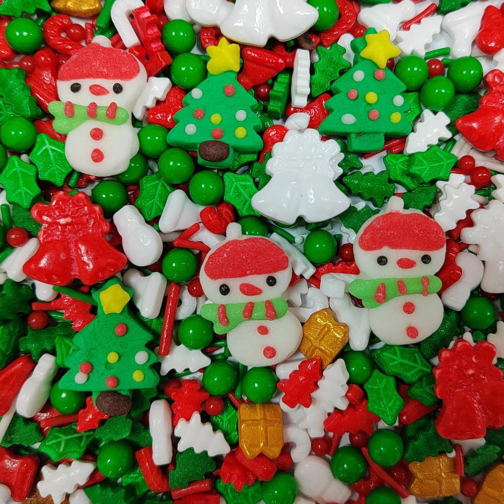Homankit Christmas Sprinkles For Cake Decorating Edible Snowman Christmas Tree Sprinkle Mix Cake Cupcake Toppers Cookie Dessert Decorations 3.53 Ounces