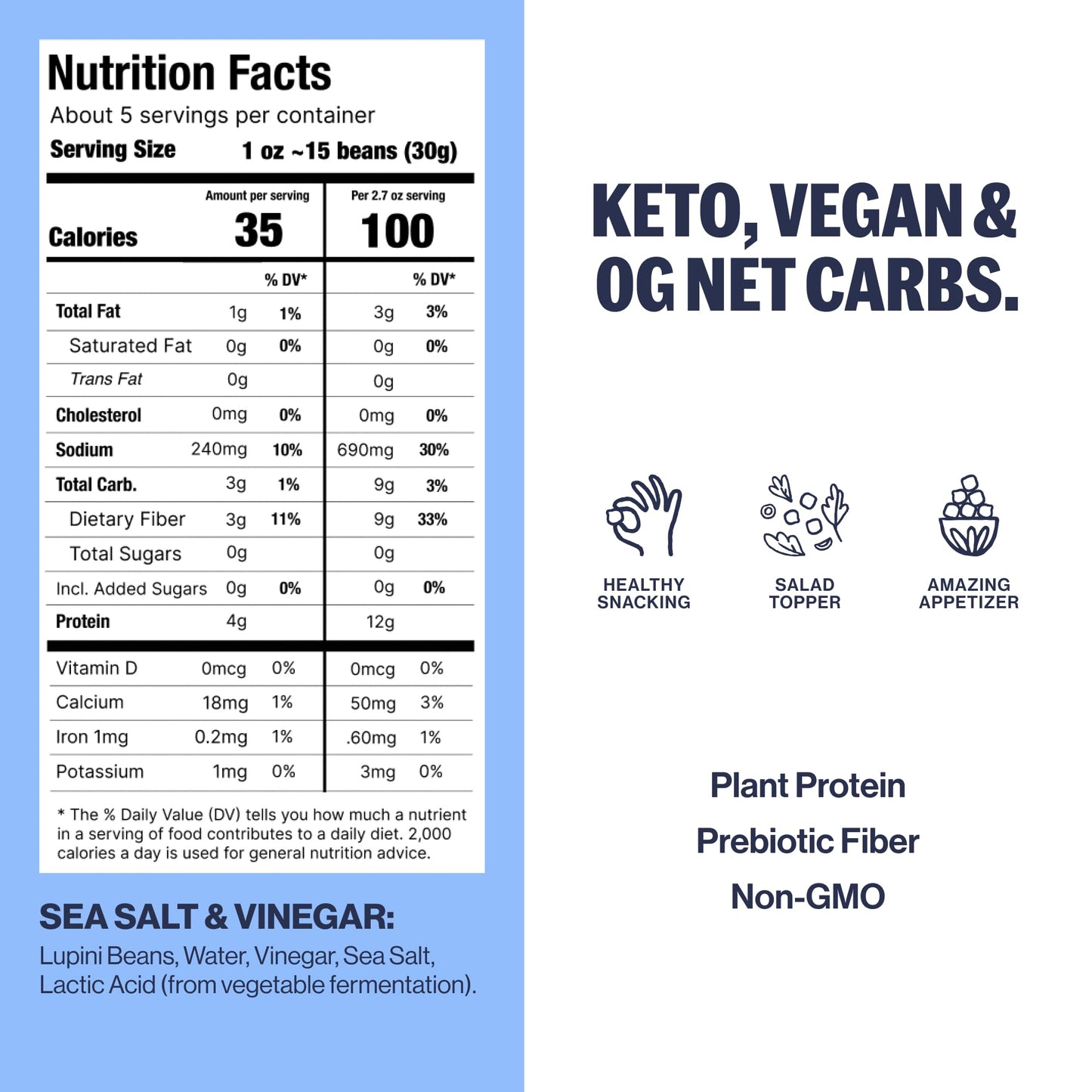 Brami Lupini Beans Snack, Mini | 4G Plant Protein, 0G Net Carbs | Vegan, Vegetarian, Keto, Plant Based, Mediterranean Diet, Non