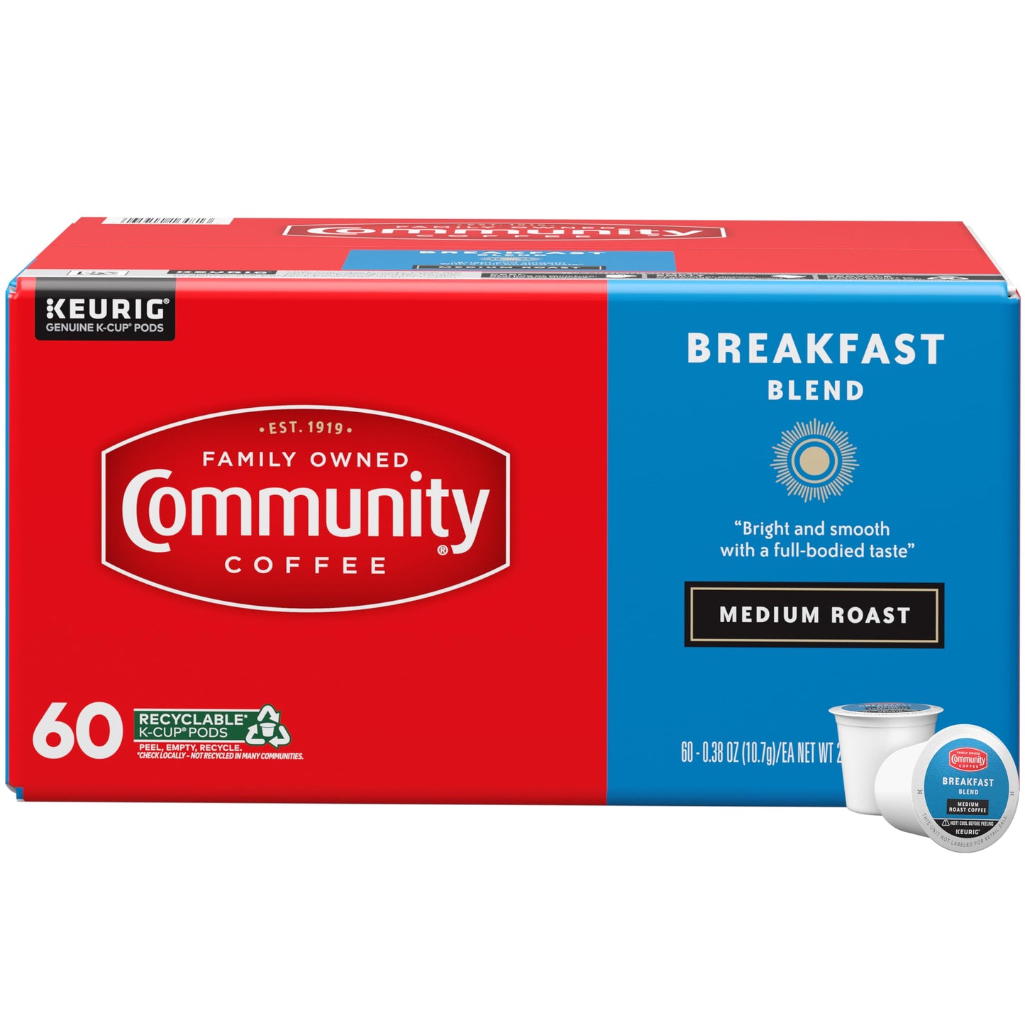 Community Coffee Breakfast Blend Medium Roast Coffee Pods, 60 Count, Compatible with Keurig 2.0 K-Cup Brewers