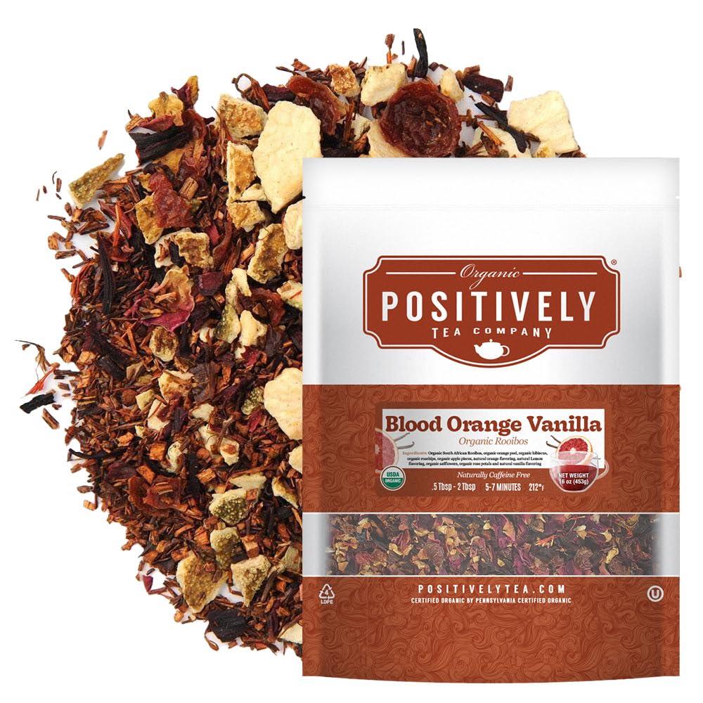 Organic Positively Tea Company Blood Orange Vanilla Rooibos Tea Loose Leaf 16 Ounce