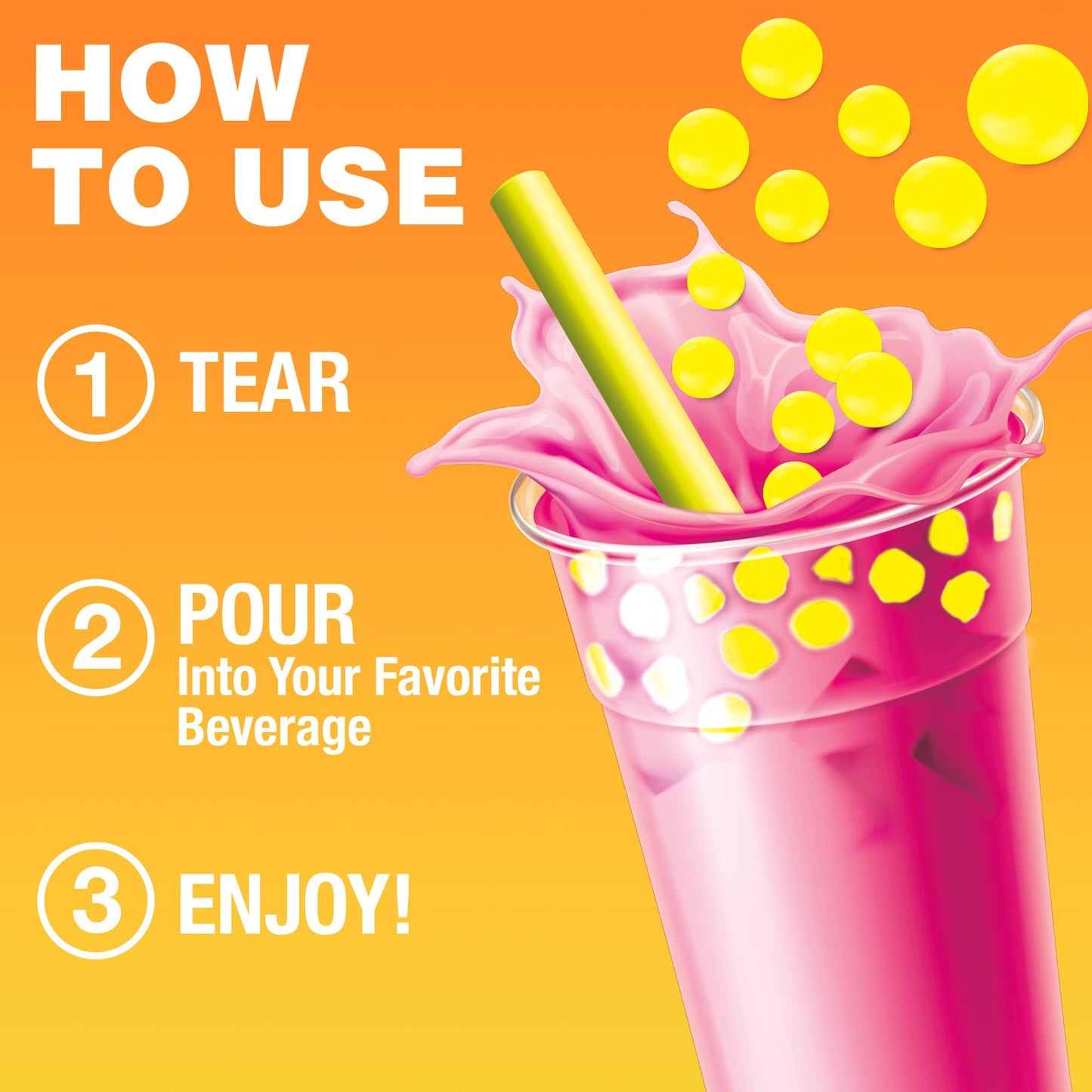 BOBAVIDA Mango Passionfruit Popping Boba - 10 Boba Packets with Straws for Drinks, Desserts & Food Toppings - Non-GMO Popping Bo