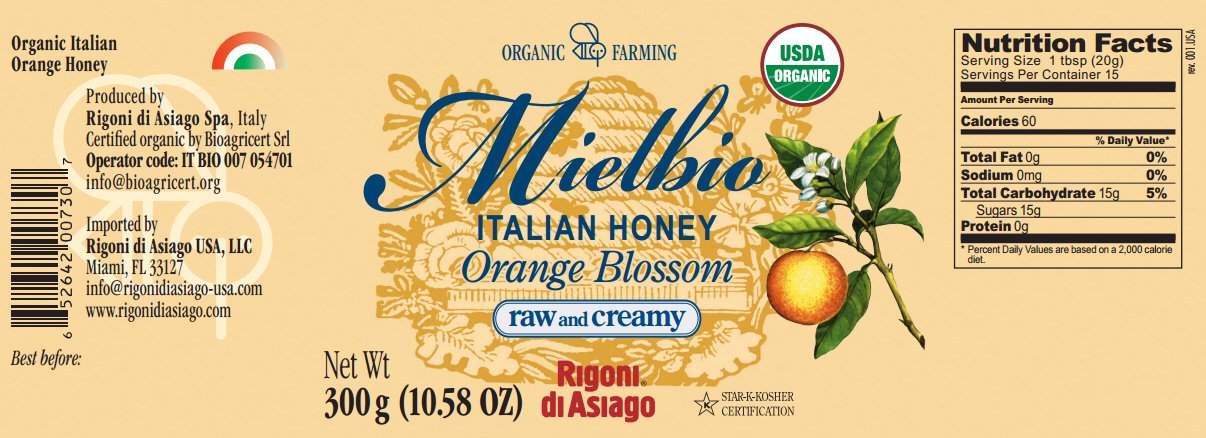Rigoni di Asiago Organic Raw Honey, Orange Blossom, 10.58 Oz (Pack of 6)