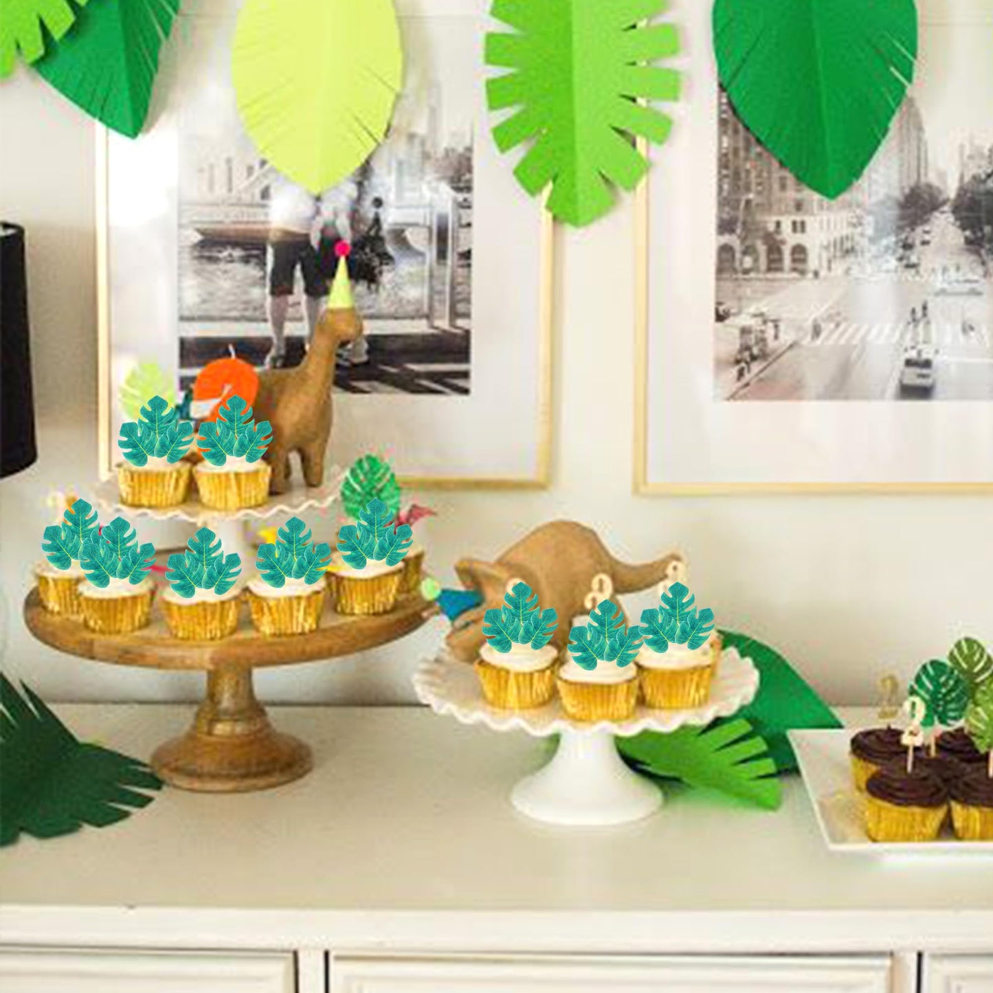 Rssta i Edible Tropical Turtle Leaves Cupcake Toppers, Palm Leaf Design, 48 Pack, Paper Decorations for Jungle Theme Parties