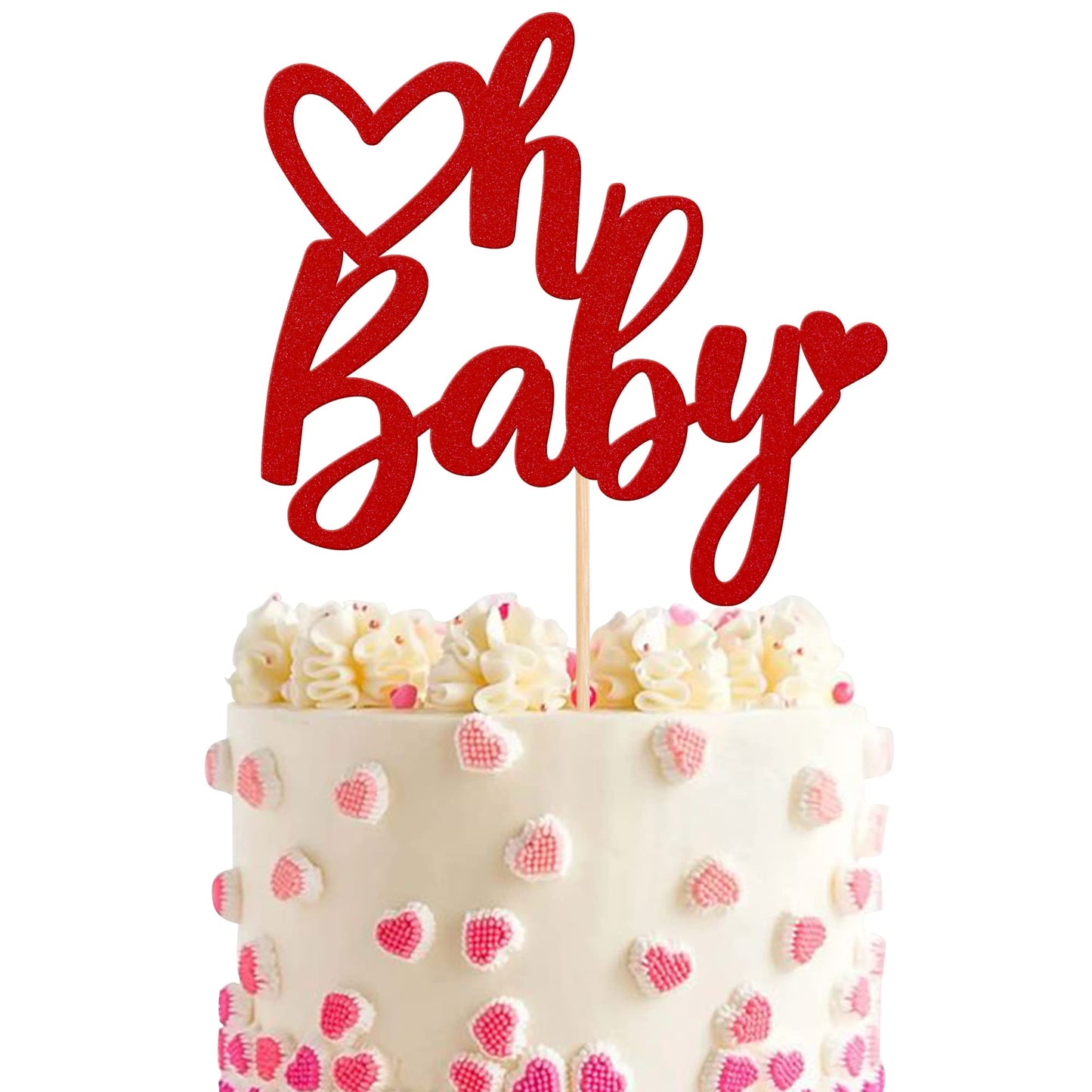 Rsstarxi Valentines Day Cake Topper, Glitter Paper Oh Baby Design, Red, Ideal for Baby Showers & Kids Birthday Parties