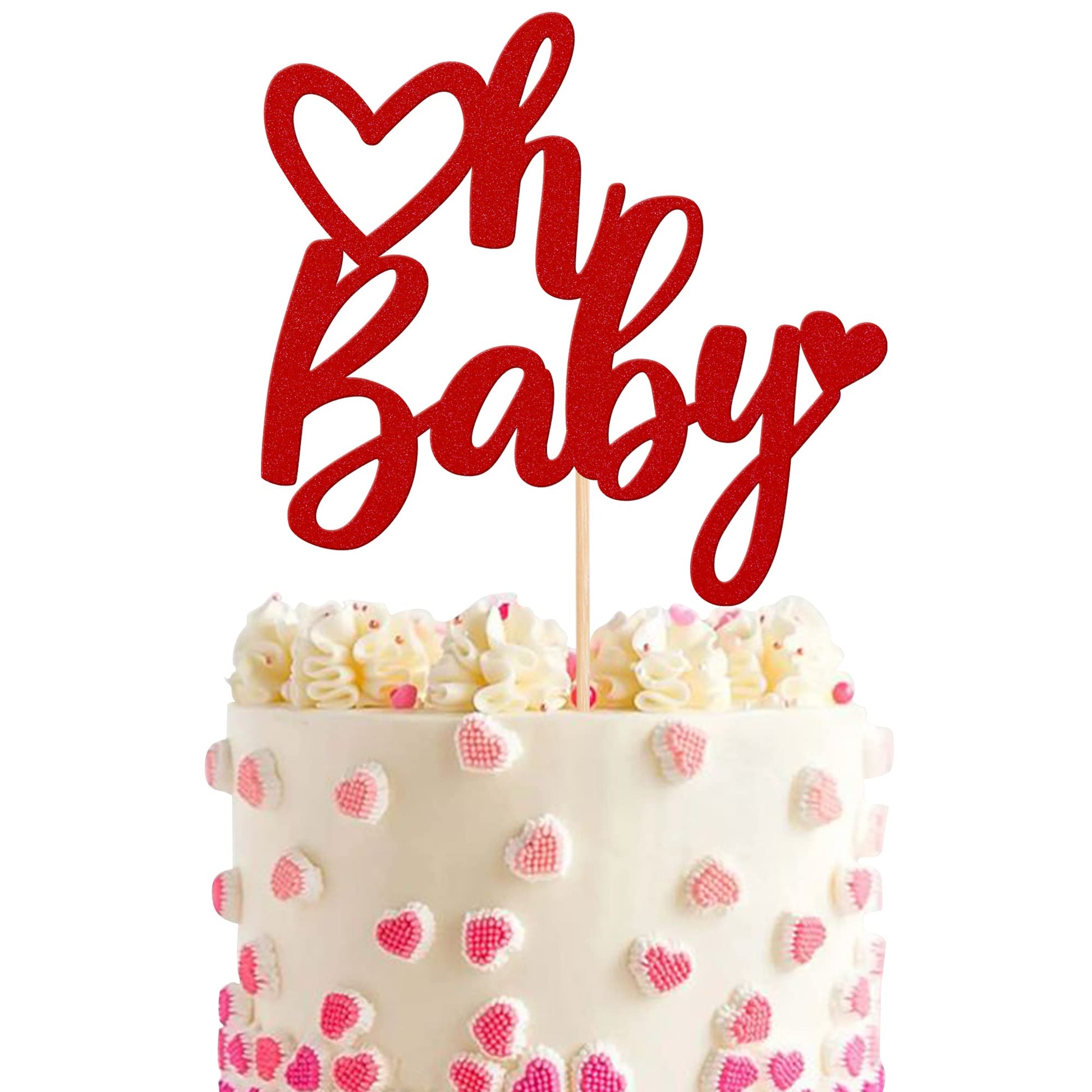 Rsstarxi Valentines Day Cake Topper, Glitter Paper Oh Baby Design, Red, Ideal for Baby Showers & Kids Birthday Parties