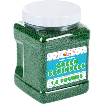 Green Sprinkles - 1.6 Pounds - Bulk Dark Green Jimmies - Ice Cream Sprinkles - Green Sprinkles for Cake Decorating, Cupcakes, Co