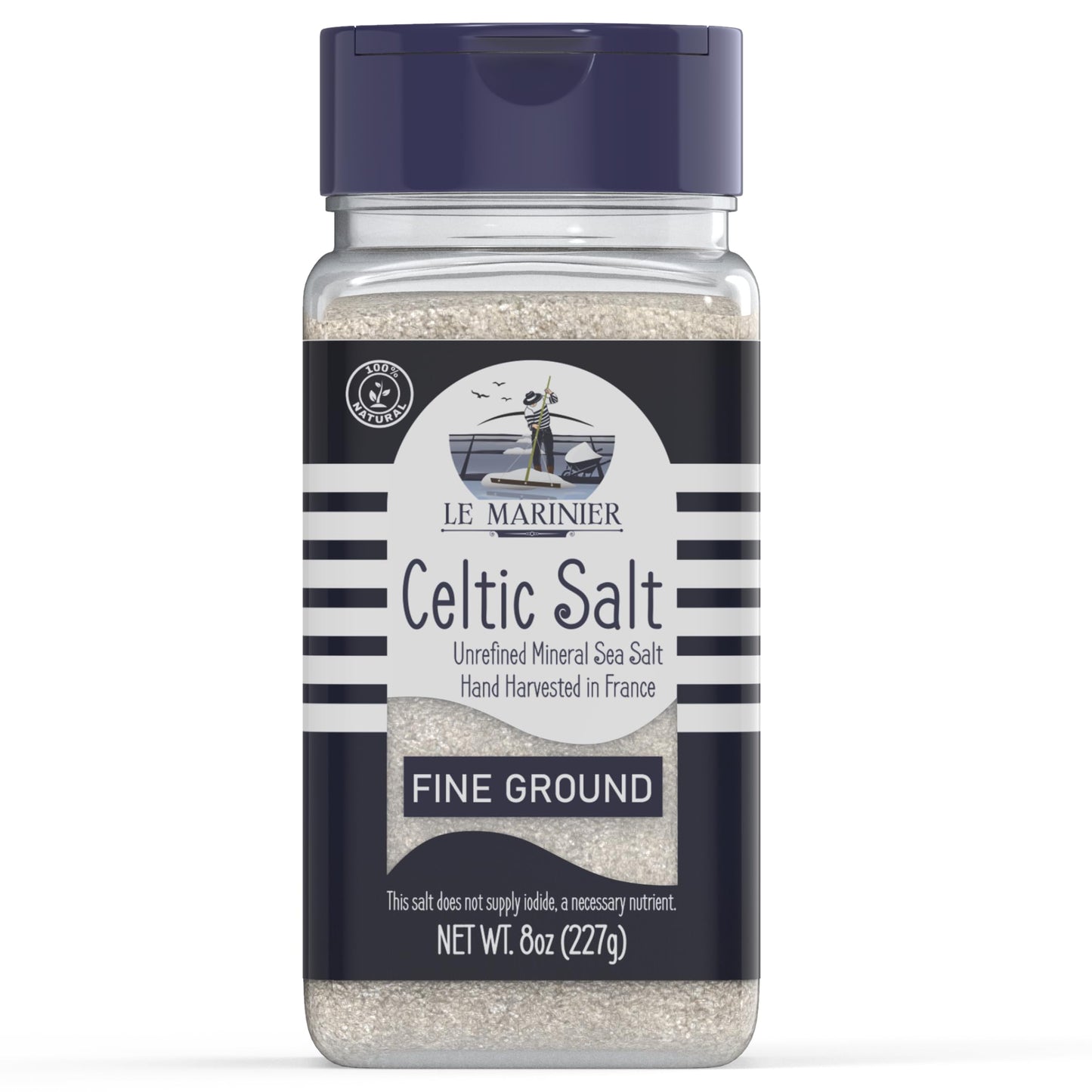Le Marinier Celtic Salt Organic Fine Ground, 8oz. Mineral Rich 100% Natural and Unrefined. Refillable Salt Shaker. French Sea Sa