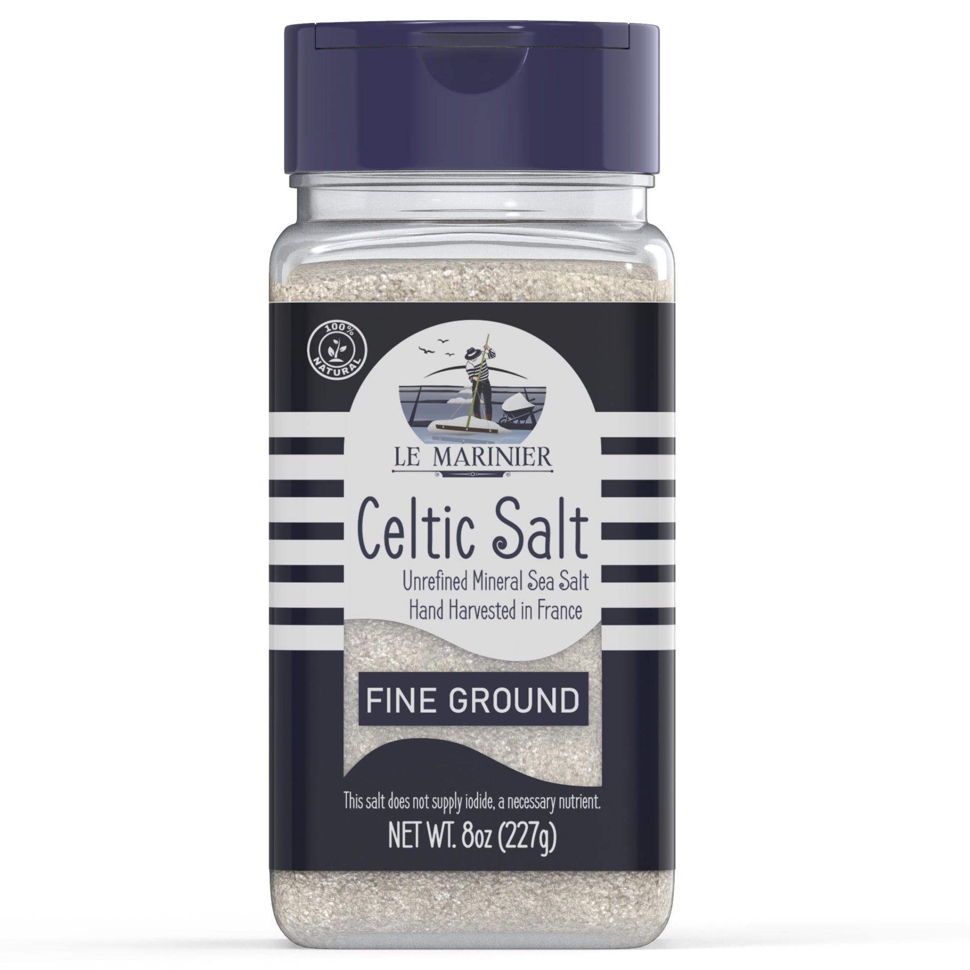Le Marinier Celtic Salt Organic Fine Ground, 8oz. Mineral Rich 100% Natural and Unrefined. Refillable Salt Shaker. French Sea Sa