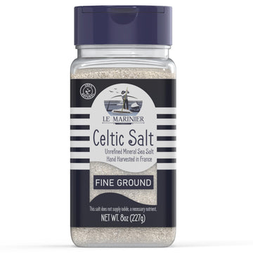 Le Marinier Celtic Salt Organic Fine Ground, 8oz. Mineral Rich 100% Natural and Unrefined. Refillable Salt Shaker. French Sea Sa