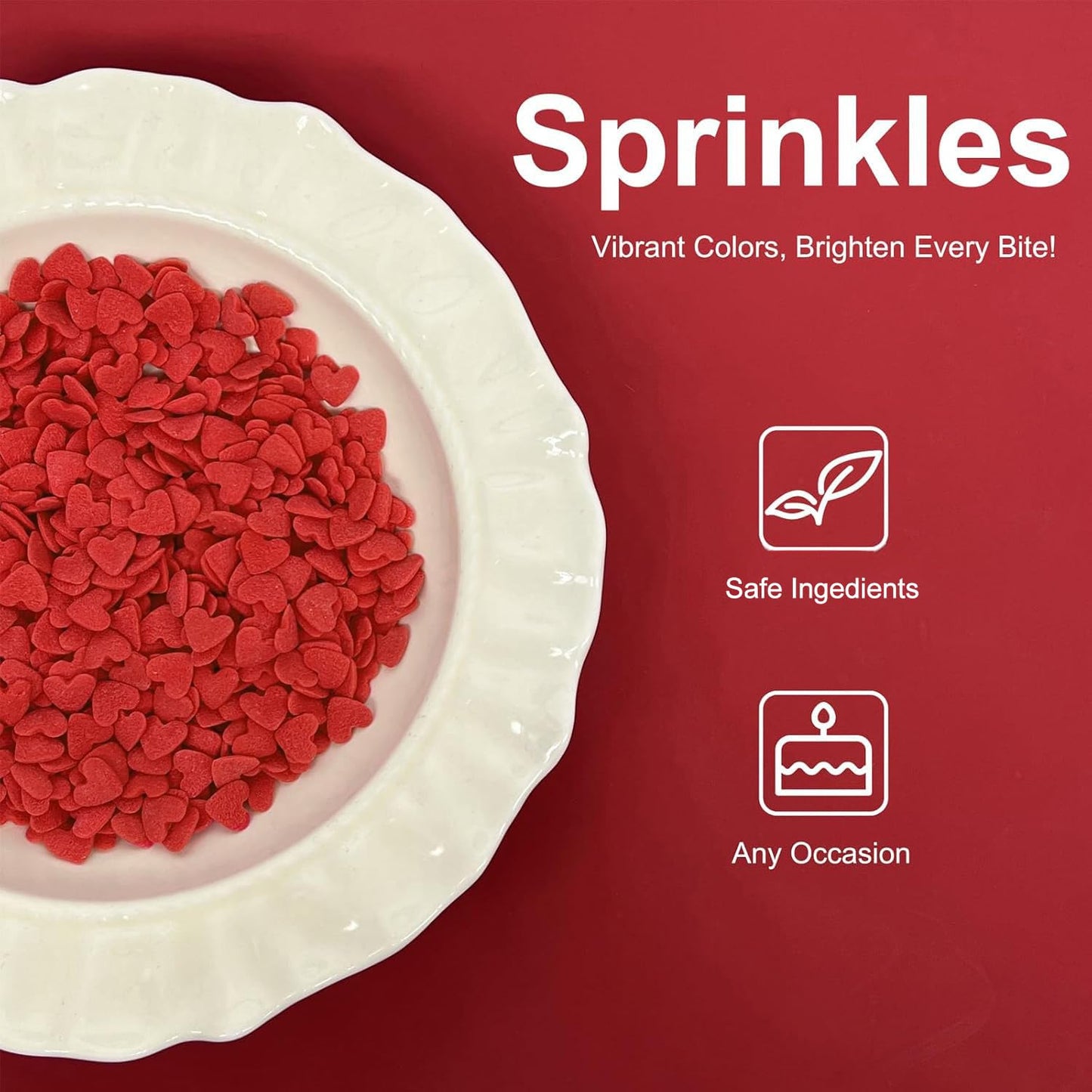 Valentines Sprinkles, Red Heart Sprinkles For Cake Decorating, Heart Sprinkles Edible For Baking, Ice Cream, Cookies, Cupcake To