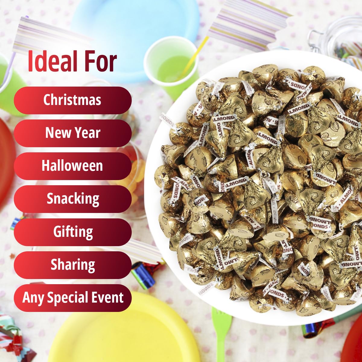 Almond Kisses  2lb Pack of Chocolate Kisses Bulk  Ideal Gold Chocolate for Parties  Events or Stocking Up on Your Favorite Chocolates  Perfect Gold Wrapped Candy for Sharing and snacking