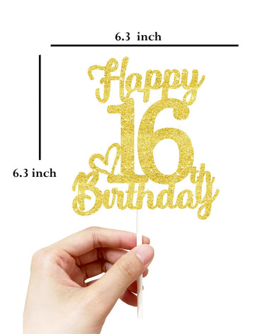16 Birthday Cake Toppers-Gold Glitter, 16Th Cake Topper For Boy,16 Cake Topper For Girl, 16Th Birthday Decorations,16Th Birthday