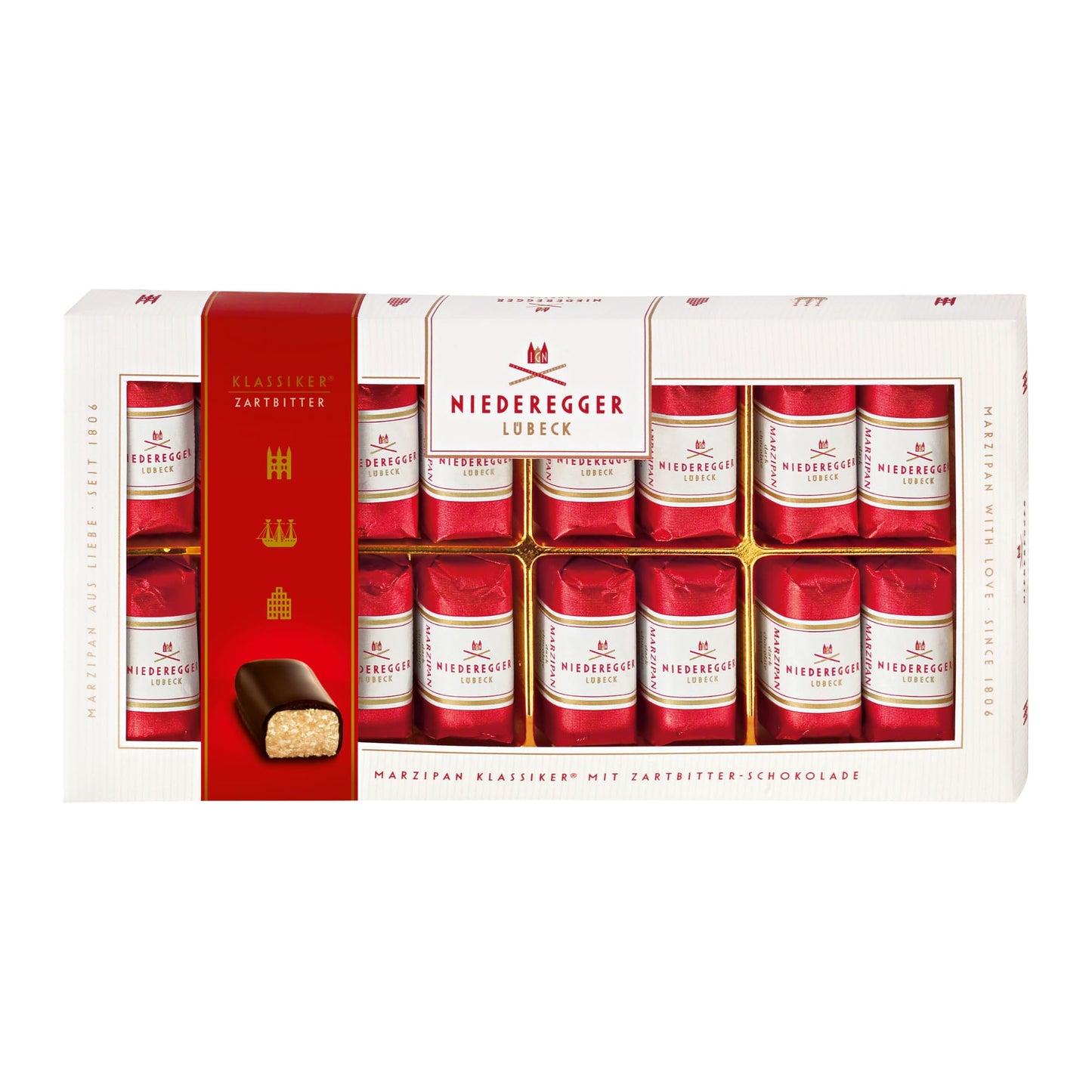 Niederegger Classic Loaves: Pure Marzipan Covered in Crisp and Dark Chocolate, 200g / 7oz. |16 Pieces per Box | The absolute Cla